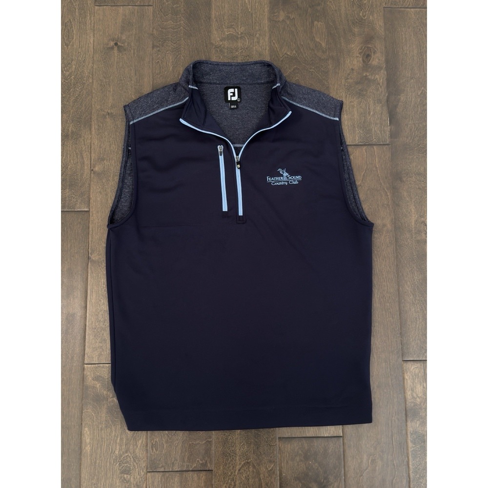 FootJoy Golf Vest Navy Blue Quarter Zip Mens Size Large Logo Father Sound Pocket